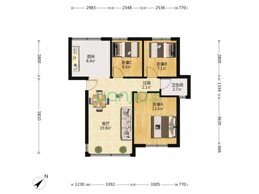 南湾分局宿舍 3室1厅1卫 70平方