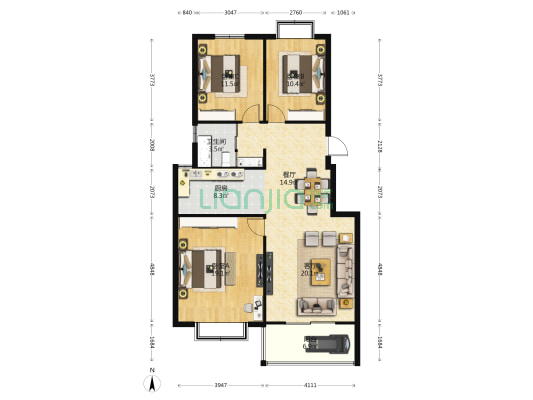 鑫丰苑 3室2厅1卫 117平方