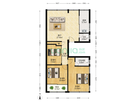 乐怡路 3室1厅2卫 106平方