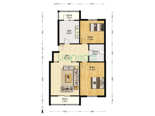 龙居花园 2室1厅1卫 109平方