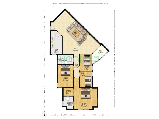 开泰大厦 4室1厅2卫 153平方