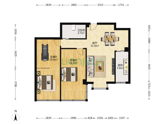 馨园 2室1厅1卫 107平方