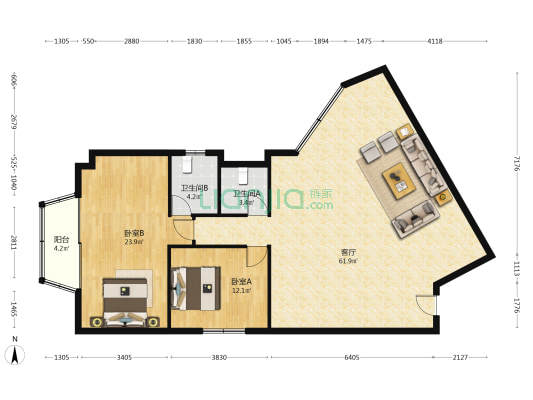 龙腾大厦 2室1厅2卫 145平方