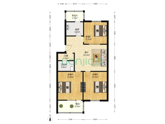 金安花园 3室1厅1卫 92平方