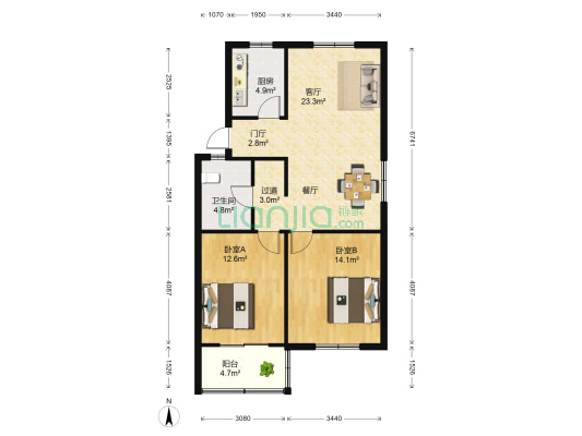 阳光南区 2室1厅1卫 82平方