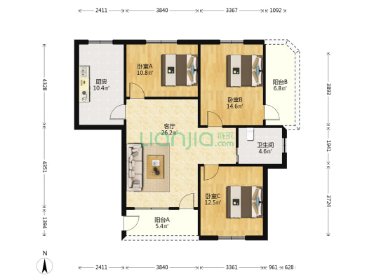 松风路(南海松岗) 3室1厅1卫 101平方