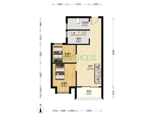 碧桂园星悦里 2室1厅1卫 68平方