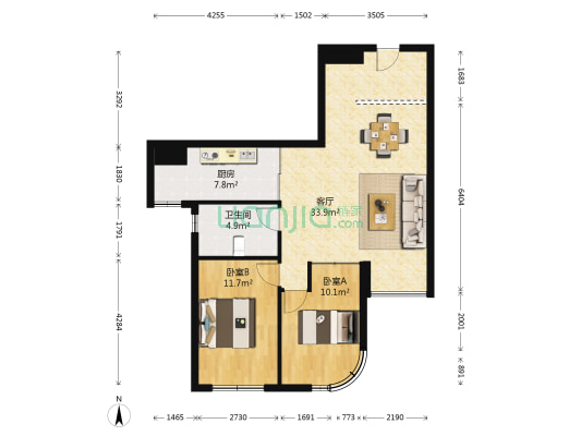 联通国际大厦 2室1厅1卫 91平方
