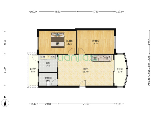 港湾阁 2室1厅1卫 87平方