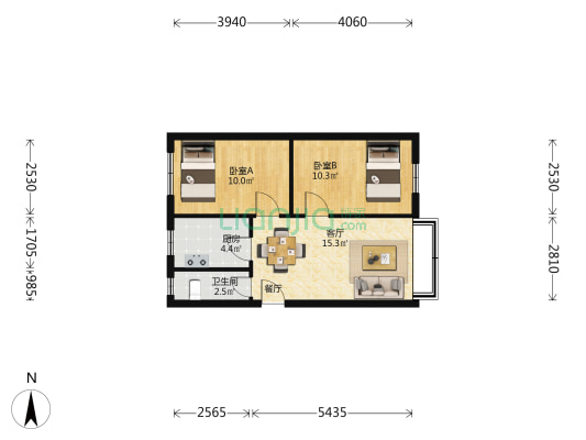 市民新村北街5号 2室1厅1卫 51平方