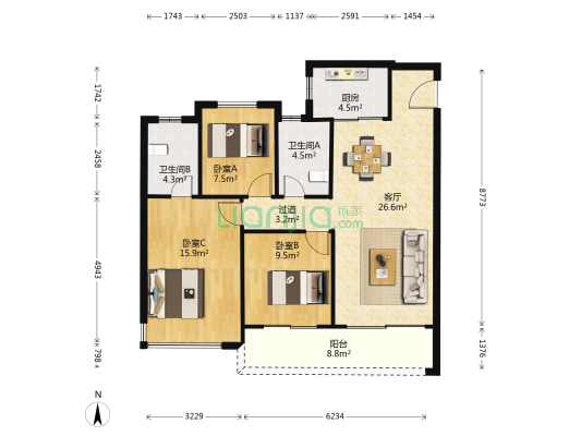 德信大发·麓湖湾 3室1厅2卫 99平方
