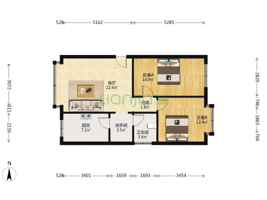 新意楼 2室1厅2卫 78平方
