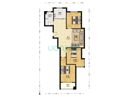 浪琴湾 3室1厅1卫 120平方