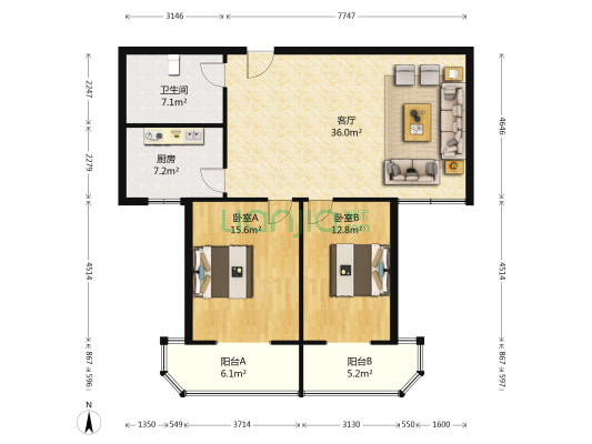 和泰花园南区 2室1厅1卫 114平方