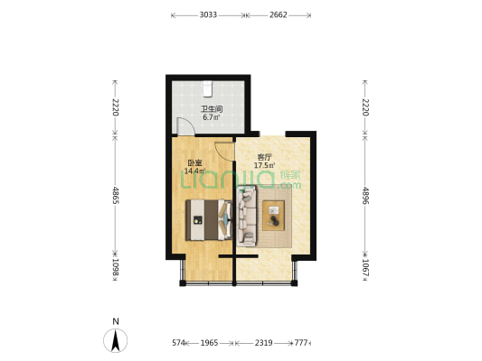 锦福里 1室1厅1卫 44平方