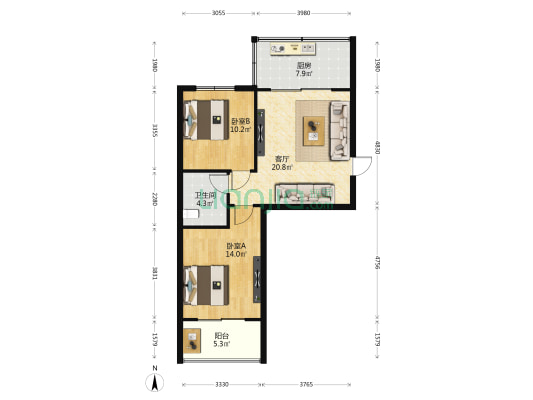 田园小区 2室1厅1卫 78平方