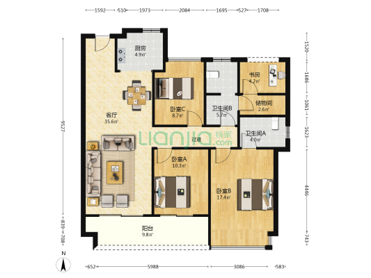 卓越伊景苑 4室1厅2卫 130平方