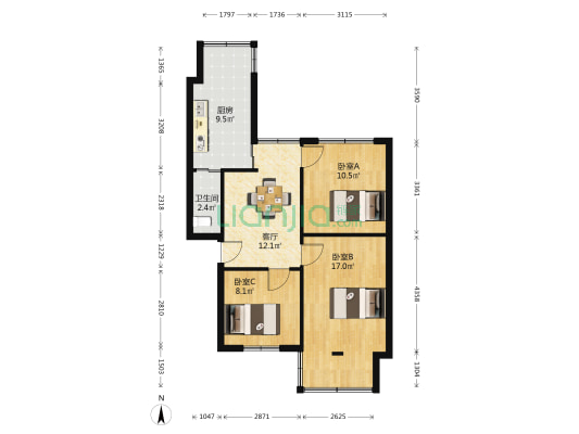 大户型，单价便宜，住家安静，视野开阔，户型方正-户型图