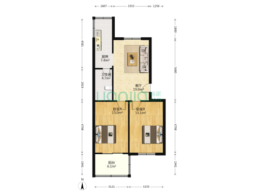 蓝雀花园 2室1厅1卫 84平方