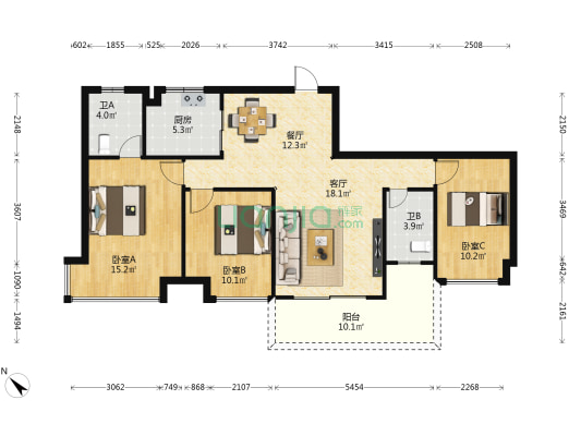 五洲东方墅 3室2厅2卫 103平方