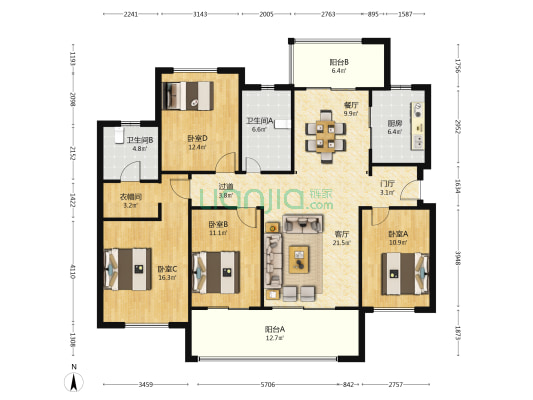 融创金成海口壹号南区 4室2厅2卫 141平方