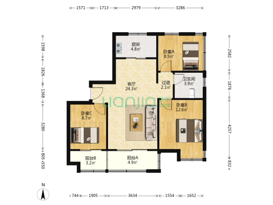 高速时代首府 3室1厅1卫 97平方