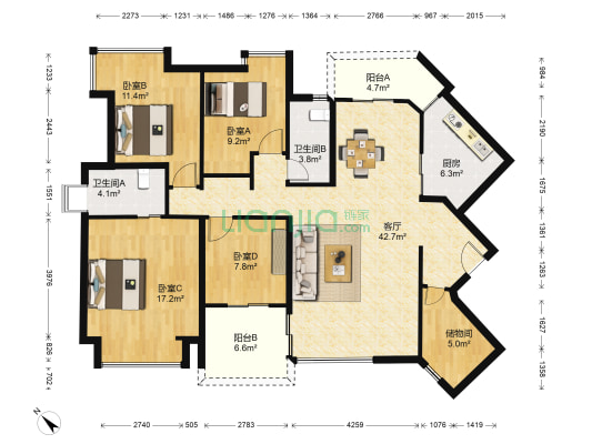 天健世纪花园 4室1厅2卫 146平方