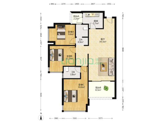 中交锦悦御澜山 3室1厅2卫 118平方