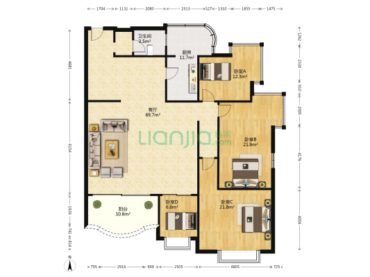 时代丽都 4室1厅1卫 181平方