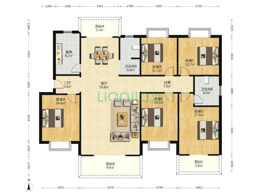 新都小区 5室1厅2卫 185平方