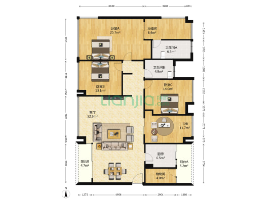 中信红树湾南区 4室1厅2卫 167平方