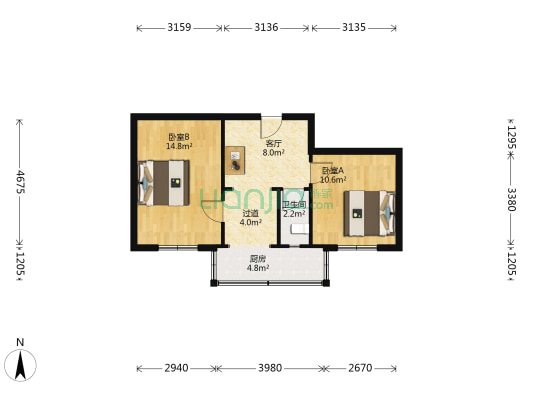 青羊西路2号院 2室1厅1卫 51平方