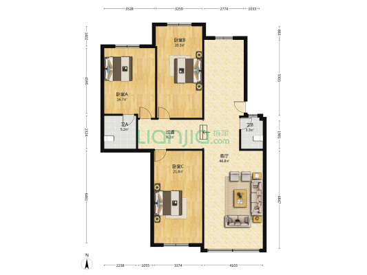 五三大道55号 3室1厅2卫 145平方