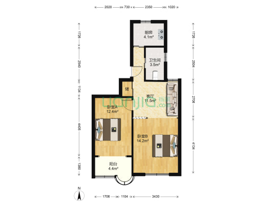 凌云新村 2室1厅1卫 66平方
