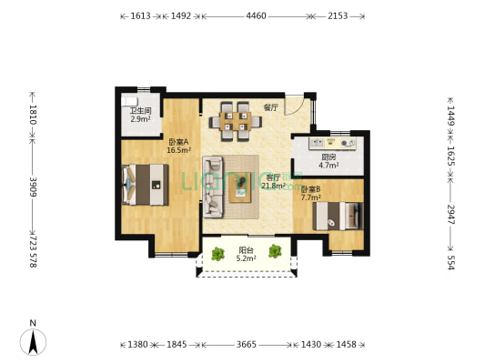 紫金华庭 2室1厅1卫 79平方