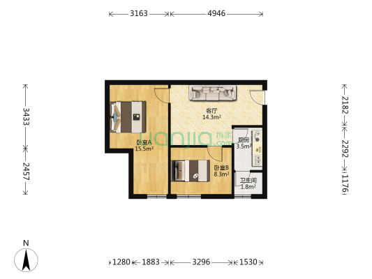 大东门华庭 2室1厅1卫 61平方