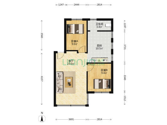 广州市救助管理站 2室1厅1卫 65平方
