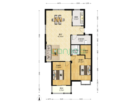 中水花苑 2室1厅2卫 104平方