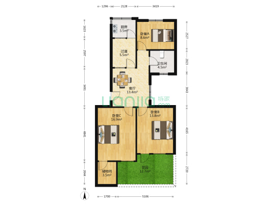梅堰小区 3室1厅1卫 85平方