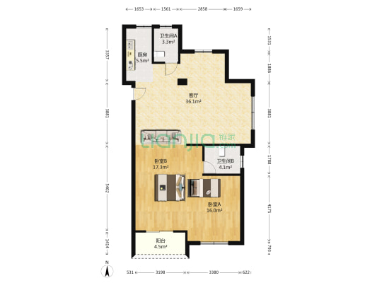 佳源优优锦城 2室1厅2卫 110平方