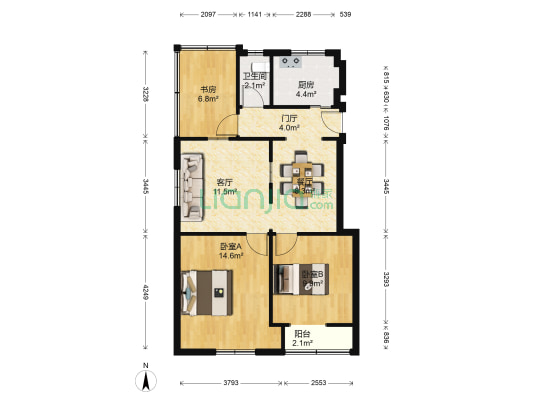 通锦路15号院 3室2厅1卫 76平方