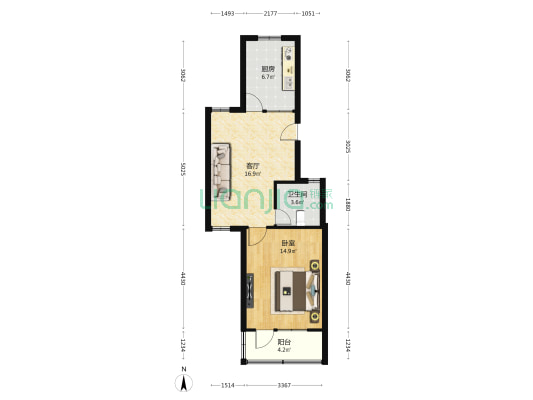 祥宾二村 1室1厅1卫 56平方