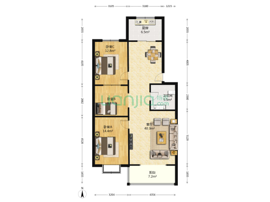 福源里 3室1厅1卫 112平方