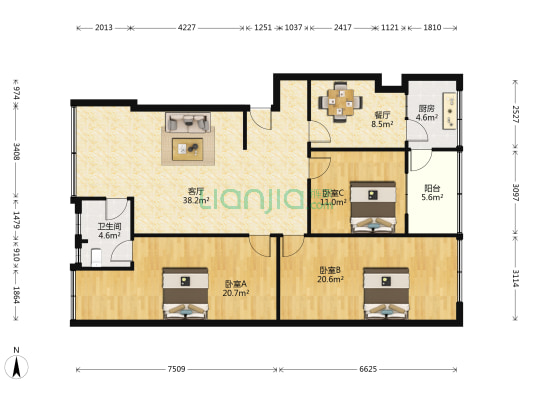 文武路27号 3室2厅1卫 117平方