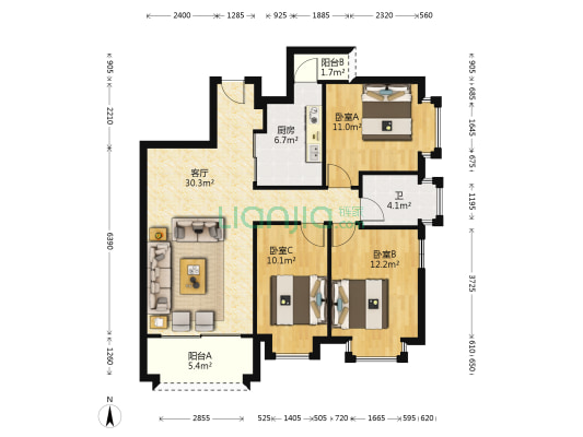 东江花苑 3室1厅1卫 104平方