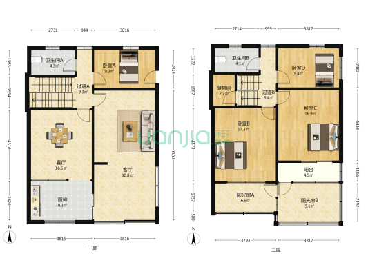 李舍村小区 4室2厅2卫 135平方