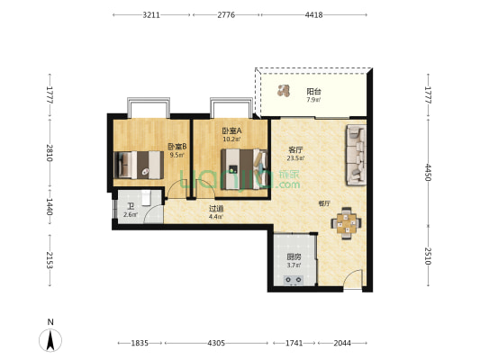 宝龙花园 2室1厅1卫 79平方