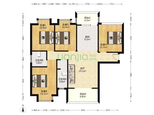 紫东新城 4室1厅2卫 124平方