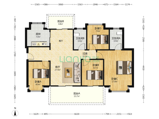振业清溪雅苑 4室1厅2卫 128平方