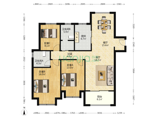 中南漫悦湾 3室2厅2卫 126平方
